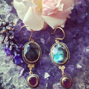 Labradorite, Pink Tourmaline Earrings